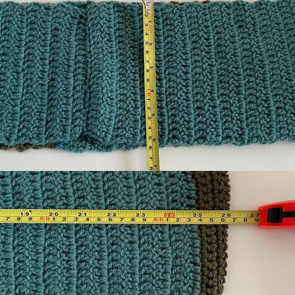 Handmade Crochet Infinity Teal and Olive Green Stripe Scarf - Picture 7 of 14